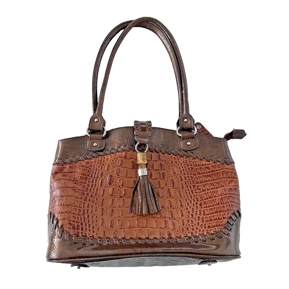 Marc Chantel Leather Croc Style Purse Satchel Shoulder Bag 15" x 10"